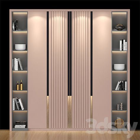 Metallic Wardrobe Design, Pink Wardrobe Design Bedroom, Pink Wardrobe Design, Pink Wardrobe Bedroom, Liquor Wall, Doors Architecture, Wardrobe Display, Wardrobe Design Modern, Coffee Shop Interior Design