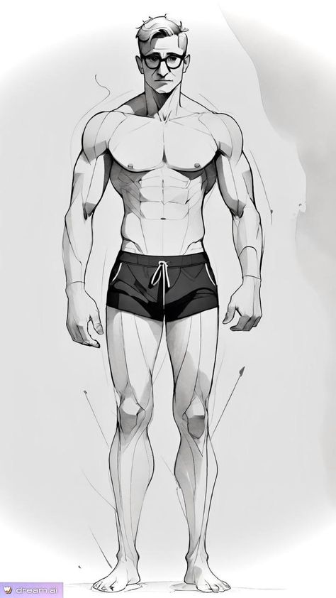 Anime Physique Men, Sketch Body Male, Muscular Legs Drawing, Male Full Body Reference Drawing, Male Body Sketches, Fat Character Design Male, Sketches Model, Male Pinup, Basic Anatomy