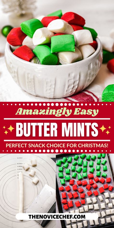 Old-fashioned Butter Mints are crisp and firm on the outside and buttery-smooth on the inside. The sweet vanilla mint flavor makes them a must-have Southern specialty for holidays, showers, and parties. Old Fashioned Peppermint Butter Mints, Old Fashioned Holiday Butter Mints, Christmas Butter Mints Recipe, Homemade Peppermint Candy, Diy Butter Mints, Christmas Mint Candy, After Dinner Mints Recipe, Soft Christmas Mints, Soft Mints Recipe