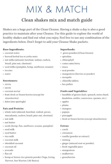 Shake crib sheet! Clean Program from Alejandro Junger Clean Alejandro Junger, Clean Program Recipes Junger, Alejandro Junger Clean Recipes, Dr Alejandro Junger, Dr Junger Clean Recipes, Clean Program Recipes, Gut Cleansing, Reset Cleanse, Clean Diet Recipes