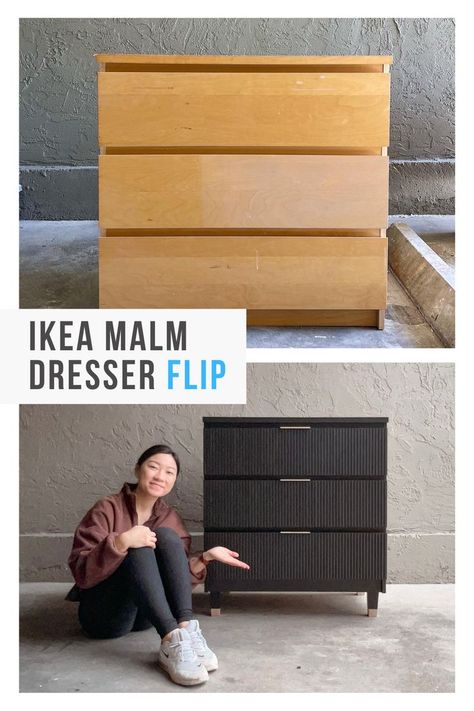 Fluted Drawers, Fluted Dresser, Ikea Dressers, Dresser Flip, Old Furniture Makeover, Ikea Bedroom Storage, Ikea Dresser Makeover, Dresser Flips, Ikea Dresser Hack