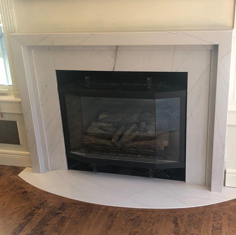 Fireplace Tile Design, Gas Fireplace Surround Ideas Tile, Fireplace With Quartz Surround, Update Gas Fireplace Surround, White Fireplace Mantel, Fireplace Stone Surround, Fireplace Granite Surround, Marble Fireplace Surround Ideas, Granite Surround Fireplace