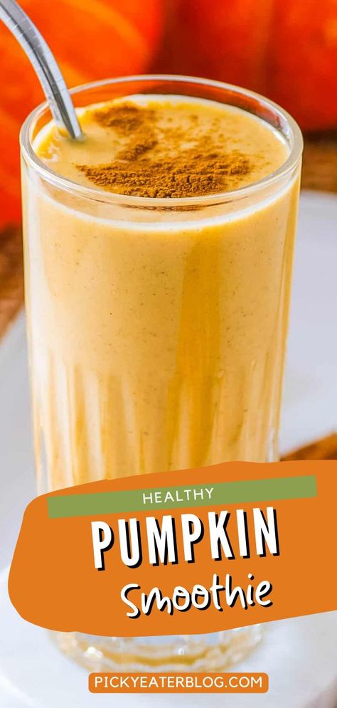 This creamy, healthy pumpkin smoothie is packed with protein, real pumpkin puree, and cozy warm spices – and tastes just like a pumpkin pie! It’s the best way to enjoy anything pumpkin and will quickly become one of your favorite pumpkin recipes. Great for fall, or all year round too! Pumpkin Carrot Smoothie, Pumpkin Puree Smoothie Healthy, Canned Pumpkin Smoothie, Pumpkin Yogurt Smoothie, Pumpkin Smoothie No Banana, Pumpkin Pie Smoothie Healthy, Pumpkin Puree Smoothie, Pumpkin Pulp Recipes, Plant Based Pumpkin Recipes