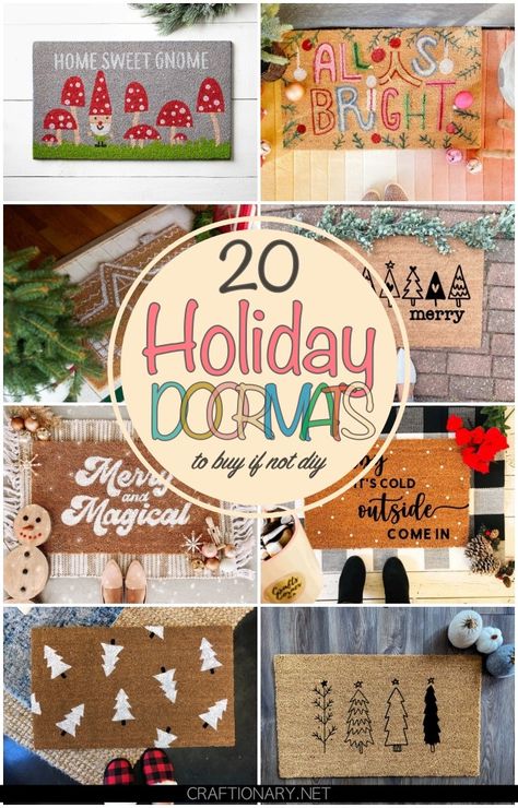 DIY Holiday Doormats to buy if not DIY - Craftionary Diy Christmas Candy, Diy Christmas Door, Door Mat Diy, Holiday Rugs, Gingerbread Diy, Modern Christmas Tree, Christmas Doormat, Christmas Rugs, Holiday Painting