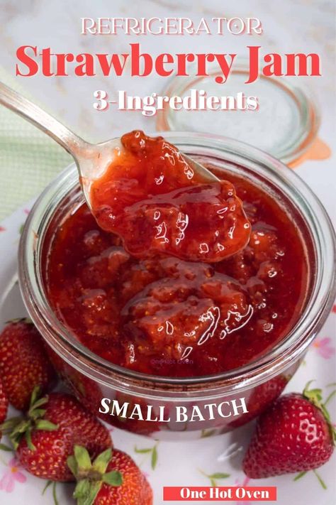 You will love this easy 3-ingredients Strawberry Jam that is made without pectin. No canning or hot water baths is required to make this refrigerator jam. You can even freeze it. Refrigerator Strawberry Jam, Strawberry Jam With Pectin, Strawberry Jam Recipe Without Pectin, Strawberry Jam Without Pectin, Making Strawberry Jam, Jam Without Pectin, Refrigerator Jam, Inflammation Diet Recipes, Easy Strawberry Jam