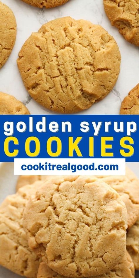 These delicious 4 ingredient Golden Syrup Cookies are so quick and easy to prepare. They have a lovely caramel flavour thanks to the combination of golden syrup and brown sugar. Try to stop at just one! Golden Syrup Biscuits, Recipes Using Golden Syrup, Corn Syrup Recipes Desserts, Golden Syrup Cookies, Cookie Recipes Uk, Golden Syrup Recipes, Corn Syrup Recipes, Syrup Cookies, Biscuits And Cookies