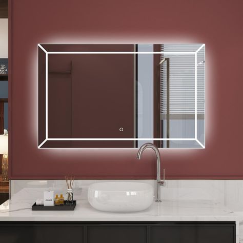 Rectangular Bathroom Mirror, Rectangular Bathroom, Bathroom Mirror Lights, Wardrobe Interior Design, Colour Temperature, Mirror Wall Bathroom, White Led Lights, Easy Wall, Bathroom Vanity Mirror