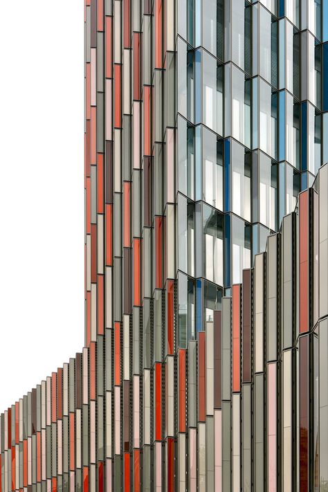 Architecture Brick Facade, Brick Wall Architecture Facades, Public Building Facade, Auditorium Exterior Facade, Sauerbruch Hutton, Sauerbruch Hutton Facades, Factory Facade, Berwick Street, Standard Hotel