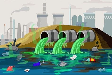 Polluted Water Drawing, Water Pollution Poster Drawing, Water Pollution Illustration, Water Pollution Art, Water Pollution Drawing, Water Ecosystem, Pollution Illustration, Water Pollution Poster, Pollution Drawing