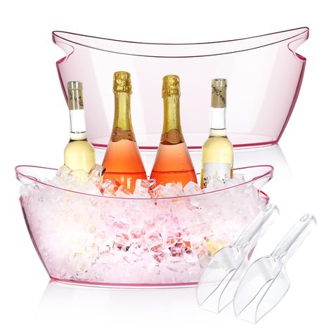 PRICES MAY VARY. Large Capacity: The package includes two 5.5L ice buckets and two ice bucket scoops. They were the perfect size which can chill 3 to 4 bottles in each bucket, depending on how big the bottles are. It is deep and wide enough to hold the required drinks, plus the required ice to keep it cool at the optimal drinking temperature. Sturdy Acrylic Wine Bucket: The champagne bucket is made of sturdy high-quality acrylic. It will not leak or rust like a metal bucket, and can be used as a Wine In Ice Bucket Aesthetic, Ice Storage For Party, Ice For Party Ideas, Vueve Champagne Party Decor, Gatherings Aesthetic, Drink Bucket Ideas, Backyard Movie Night Party, 22nd Bday, Bar On Wheels