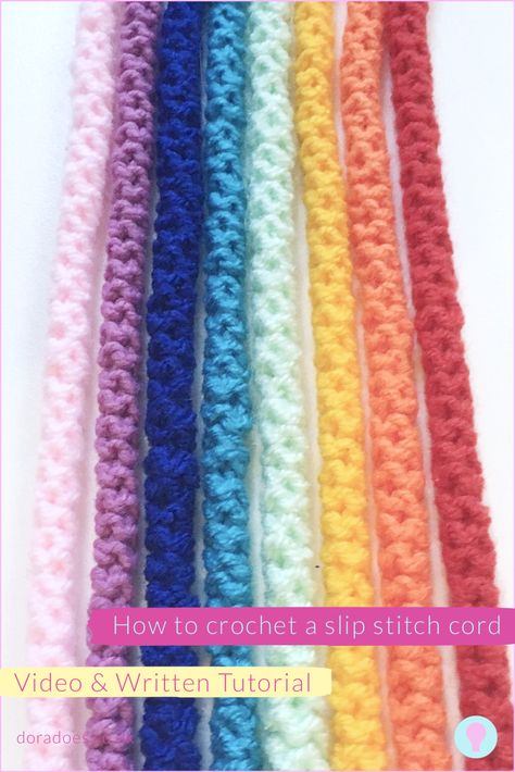 Crochet Cord Pattern Free, Crochet An Icord, Crochet Rope Stitch, I Cord Necklace, Crochet Cord Bracelet Free Pattern, Crochet Tie Backs, How To Crochet An Icord, Crochet Rope Pattern, Crochet I Cord Tutorial Free Pattern