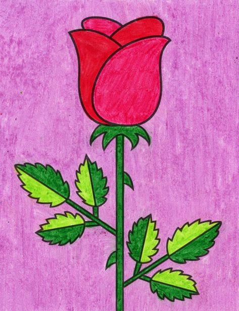 Easy Rose Drawing for Valentine’s Day · Art Projects for Kids Flowers, For Kids, Red Rose, To Draw, Step By Step, Pencil, Drawings, Red, Color