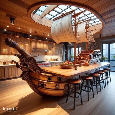 Set Sail in Style: Pirate Ship Kitchen Islands for Nautical Kitchens 21 Smart Kitchen Ideas, Camping House, Nautical Kitchen, Weird Furniture, Amazing Bedroom Designs, Fantasy Furniture, Fantasy Rooms, Meal Preparation, Smart Home Design