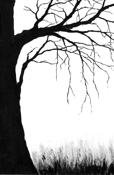 Spooky Tree Drawing, Tree Trunk Drawing, Creepy Tree, Haunted Tree, Tree Borders, Tree Outline, Spooky Tree, Silhouette Drawing, Dark Tree