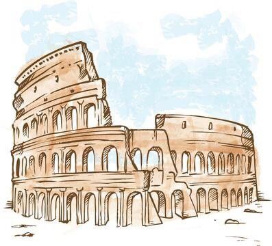 The Colloseum Drawing, Rome Italy Drawing, Coliseum Drawing, Rome Scrapbook, Rome Drawing, Europe Drawing, Roman Drawings, Ancient Rome Aesthetic, Rome Buildings