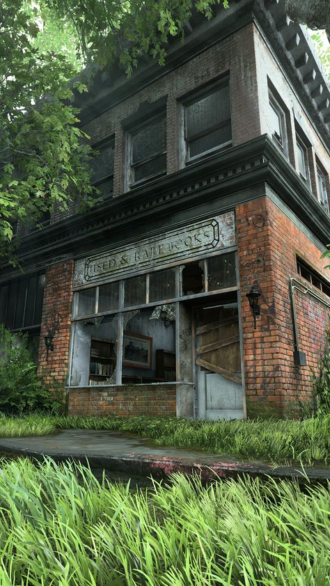 The Last Of Us Architecture, Zombie Apocalypse Story Ideas, Last Of Us Environment, Post Apocalyptic Town, Apocalyptic Aesthetic, Southern Gothic Aesthetic, Apocalypse Landscape, Post Apocalyptic City, Color Theory Art