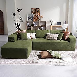 CAODOC 104" Cloud Sectional Couch with Comfy Chaise, Boneless L Shape Sofa with Deep Seat, Minimalist Modular Couches Sleeper for Living Room Bedroom Apartment Lounge,Green Rug With Green Couch, Sofa Arrangement, Cloud Couch, Living Room Furniture Styles, Couch With Chaise, Corner Couch, Modular Couch, Green Couch, Living Room Sofa Set