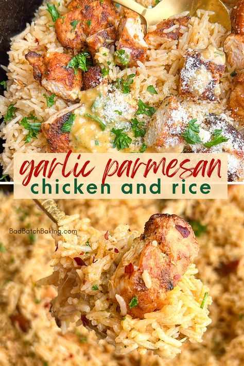 Garlic Parmesan Chicken And Rice, Parmesan Chicken And Rice, Batch Baking, Restaurant Copycat, Recipes Family, Garlic Parmesan Chicken, Copycat Restaurant Recipes, Parmesan Chicken, Chicken And Rice