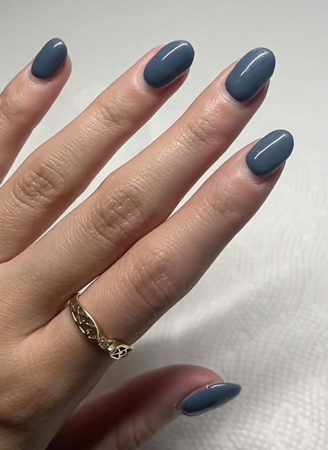 Charcoal Blue Nails, Nice Nail Polish Colors, Slate Blue Nail Polish, Blue Gray Gel Nails, Dusk Blue Nails, Dusty Blue Nails Design, Dark Blue Grey Nails, Stone Blue Nails, Bluish Grey Nails