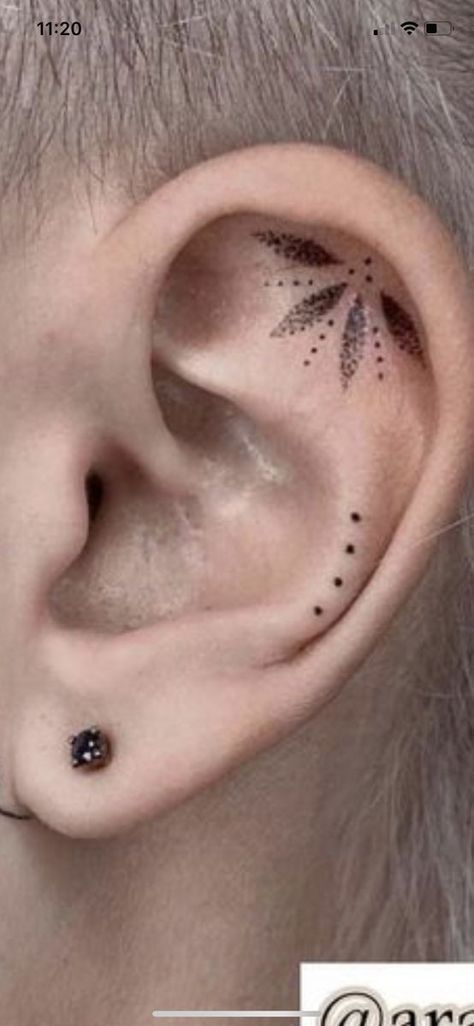 Cartilage Tattoo Ear, Ear Tattoo Inner Mandala, Tiny Ear Tattoos For Women, Ear Tattoo Inner Simple, Ear Cartilage Tattoo, Tragus Tattoo Ear, Piercings Aesthetic Ear, Inner Ear Tattoos For Women, Small Ear Tattoos For Women