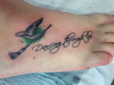 Broadway Inspired Tattoos, Defy Gravity Tattoo, Wicked The Musical Tattoo, Broadway Tattoo Ideas, Musical Theater Tattoos, Elphaba Tattoo, Wicked Tattoos Musical, Wicked Tattoo Ideas, Musical Theatre Tattoo