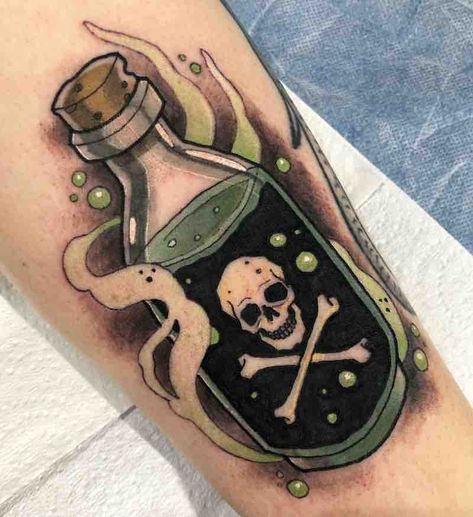 Poison Bottle Tattoos - Tattoo Insider Flow Tattoo, Flaming Dragon, Poison Tree, Pocket Watch Tattoos, Tattoo Graffiti, Poison Bottle, Petit Tattoo, Bottle Tattoo, Tato Lengan