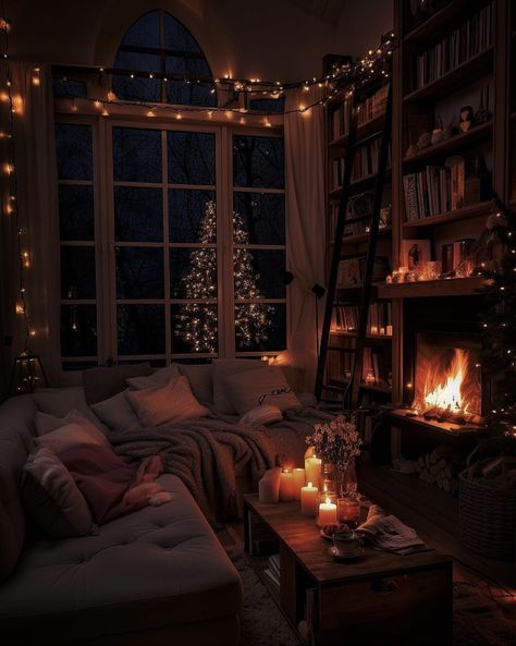 via interioryesplz instagram Cozy Library, Christmas Cozy, Cosy Bedroom, Cosy Room, Christmas Interiors, Hygge Home, Christmas Room, Cozy Fireplace, Cozy Room