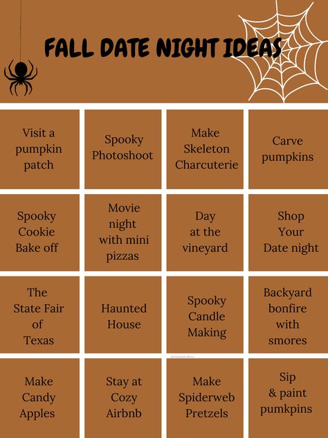 Fall date night ideas Fall Time Date Ideas, Fall Couple Movie Night, Date Ideas September, Spooky Activities For Couples, Date Ideas For Halloween, October Ideas For Couples, Halloween Night Ideas For Couples, October Date Ideas At Home, Fall Home Date Night Ideas