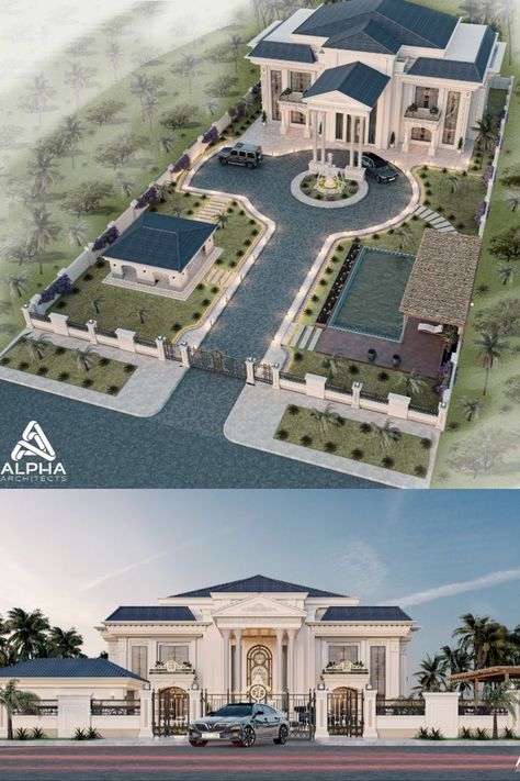 Classic Villa Exterior, Villa Classic, Indian House Exterior Design, Villa Exterior Design, Home Designs Exterior, Bangunan Minecraft, Villa Design Architecture, House Plans Mansion, Mansion Designs