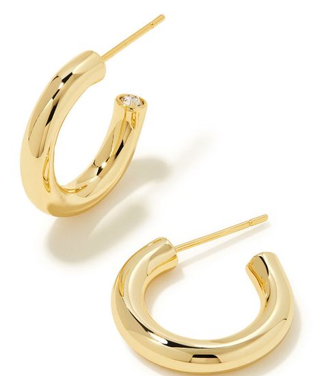 From Kendra Scott, these earrings feature:hoop earrings14K Gold plated or rhodium plated over brassPost closureApprox. 0.71" outside diameterImported. Kendra Scott Earring, Kendra Scott Earrings Hoops, Kendra Scott Huggie Earrings, Kendra Scott Gold Hoop Earrings, Kendra Scott Hoop Earrings, Gold Earrings Trendy, Gold Kendra Scott Earrings, Cute Preppy Earrings, Cute Fall Jewelry