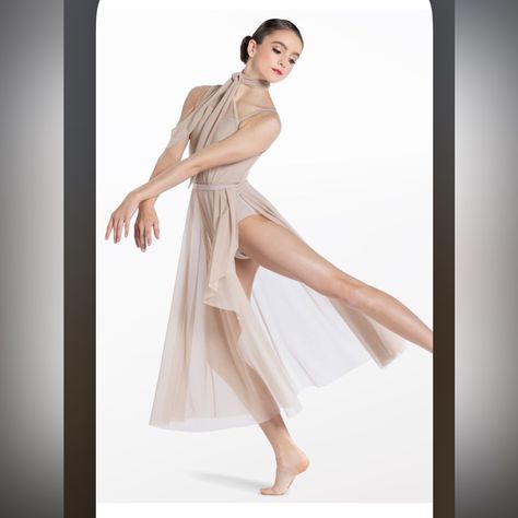 D13079 Balera Performance Latte Power Mesh Over Built-In Leotard With Adjustable Straps Size Ma(8/10) Lyrical Dance Dresses, Weissman Costumes, Dance Costumes Dresses, Lyrical Costumes, Solo Costume, Tie Neck Dress, Ballet Costumes, Current Styles, Shelf Bra