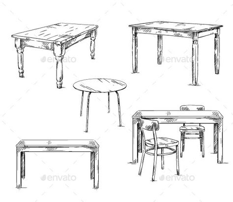 Set of Hand Drawn Tables, Vector Illustration Drawing Table Design, Table Sketch, Table Drawing, Drawing Furniture, Chair Drawing, Drawing Legs, Furniture Sketch, Interior Design Drawings, Drawing Table