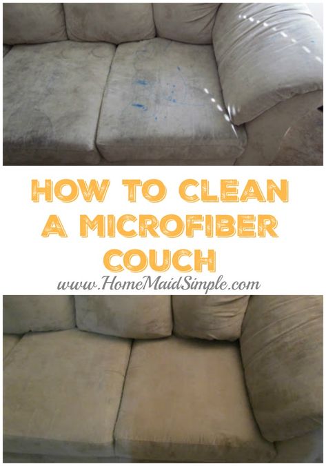 Everyone loves a microfiber couch until they have to clean it. This how-to guide walks through 4 methods I attempted to find the best way to clean a microfiber couch Suede Couch Cleaning, Clean Suede Couch, How To Clean Microsuede Couch, How To Clean Micro Suede Couch, Cleaning A Couch Upholstery, How To Clean A Suede Couch, How To Clean Microfiber Furniture, Cleaning Apolstry Couch, Furniture Cleaner Diy Couch