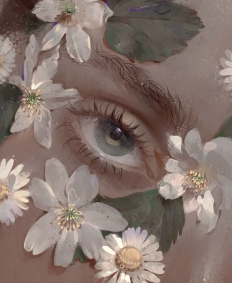 Eyes Aesthetic Art Wallpaper, Eyes And Flowers Drawing, Eyes With Flowers Drawing, Eye Profile Picture Aesthetic, Flower And Butterfly Aesthetic, Flower Painting Reference, Eyes Pictures Aesthetic, Flower Eyes Drawing, Eyes Painting Aesthetic