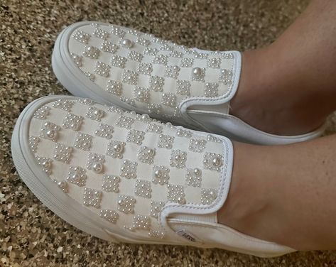 Wedding Shoes for Bride White Color Diamond and Pearl Plated Original Stilo Bridal Shoes Special Design - Etsy South Africa Bridal Comfy Shoes, Brides Wedding Shoes, Diy Pearl Shoes, Wedding Shoes With Pearls, Wedding Tennis Shoes Brides, Bridal Sneakers Brides, Bride Vans, Wedding Shoes Bride Flats, Bridesmaid Sneakers