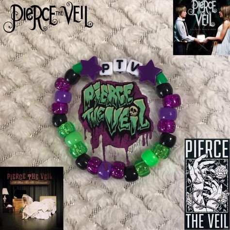 Vic Fuentes, Pierce The Veil Kandi Bracelets, Emo Bracelets Aesthetic, Pierce The Veil Bracelet Ideas, Cool Kandi Patterns, Scene Kandi Singles, Pierce The Veil Kandi, Kandi Singles Ideas Emo, Zombie Kandi