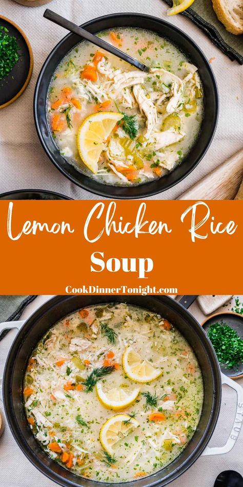 Lemon Chicken & Rice Soup Healthy Chicken Lemon Rice Soup, Chicken Lemon Rice Soup Recipe, Healing Chicken And Rice Soup, Lemon Chicken Soup With Rice, Lemon Soup Crockpot, Easy Chicken Lemon Rice Soup, Chicken Rice Lemon Soup, Chicken Lemon Rice Soup Crockpot, Lemon Rice Soup Recipe