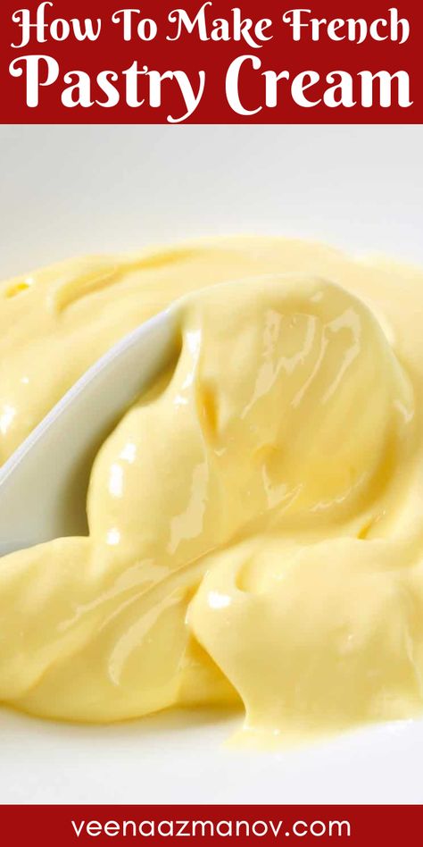 How to Make Pastry Cream. Often referred to as custard, pastry cream is a milk-based cream used in a variety of desserts. I Custard Filled Pastry, Soft Custard Rolls, French Vanilla Pastry Cream, Royal Creams Recipe, Vanilla Cream Cheese Custard, French Pastry Cream, Custard Filling Recipe Easy, Egg Yolk Bread, Mousseline Cream Recipes