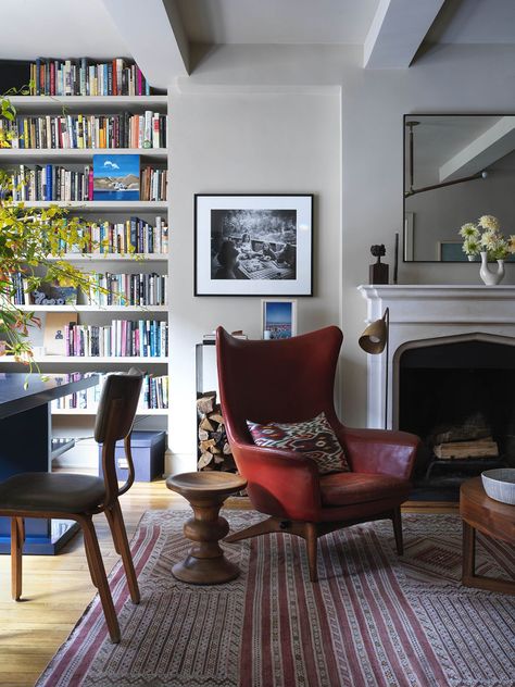 Greenwich Village | Hendricks Churchill Hendricks Churchill, Greenwich Village Apartment, Bright Rooms, Red Chair, Built In Bookcase, Greenwich Village, City Apartment, Farmhouse Chic, Cozy Corner