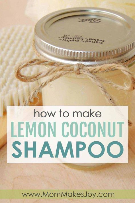 Learn to make your own organic lemon coconut shampoo! Inexpensive and great for your hair, this lemon coconut shampoo will be your new favorite. | DIY Bath and Body | Organic shampoo | SLS Free SLES Free No Parabens | Mom Makes Joy Diy Shampoo No Castile Soap, Diy Shampoo Without Castile Soap, Non Toxic Conditioner, Shampoo Diy, Coconut Shampoo, Shampoo Recipe, Homemade Moisturizer, Homesteading Ideas, Diy Instagram