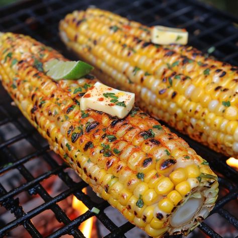 🌽 Grilled Corn on the Cob: Juicy, buttery, and perfectly charred! #GrillSeason Grilled Corn on the Cob Ingredients: Corn on the cob (4) Butter (4 tbsp) Salt (to taste) Paprika (1 tsp) Fresh lime (1, cut into wedges) Instructions: Peel back husks from the corn but leave attached. Spread butter on each cob, season with salt and papaya. Grill over medium heat until charred, about 10 minutes. Serve with lime wedges. 🌽🔥 Enjoy the smoky flavors of our Grilled Corn on the Cob at your next BBQ! #... Corn On The Cob Aesthetic, Seasoned Corn On The Cob, Corn On The Con, Corn Aesthetic, Grilled Sweet Corn, Bbq Corn, Grilled Corn On The Cob, Seasoned Corn, Corn Meal