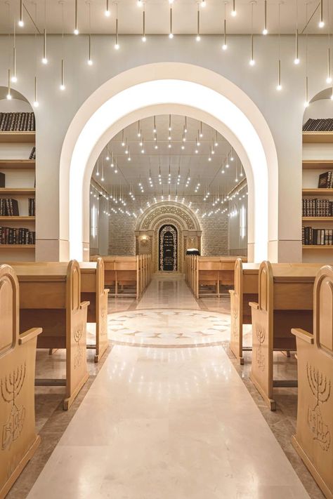 Inside of a synagogue between seating. Synagogue Architecture, Interior Studio, Modern Church, Kyiv Ukraine, Church Interior, Architecture Home, Church Architecture, Minimalism Interior, Place Of Worship