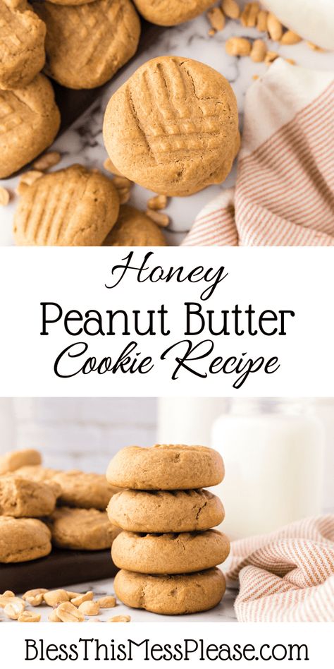 Honey Sweetened Peanut Butter Cookies made with whole wheat flour and no butter, oil, or shortening. A family favorite! Honey Recipes Dessert, Peanut Butter Honey Cookies, Honey Cookies Recipe, Sugar Free Cookie Recipes, Cooking With Honey, Whole Wheat Cookies, Whole Food Desserts, Honey Dessert, Keto Peanut Butter Cookies