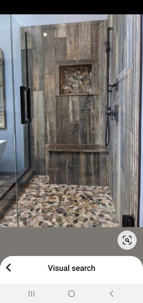 Rustic Shower Tile, Bathroom Tile Shower Ideas, Tiles Kitchen Floor, Rustic Cabin Bathroom, Tiles Painting, Tile In Bathroom, Floor Tiles Kitchen, Cottage Showers, Wood Tile Shower