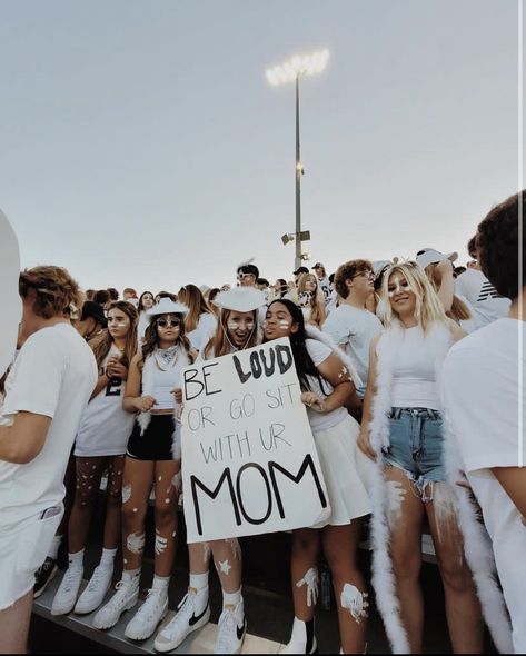 White Out High School Football, Disco Theme Football Game, American Themed Football Game Outfit, Bling Out Football Game Theme, Hand Prints On Legs Paint Football Games, White Put Football Game Outfit, Black Out Theme Outfit Football Games, Whiteout Football Theme Outfit Ideas, Football Game Accessories