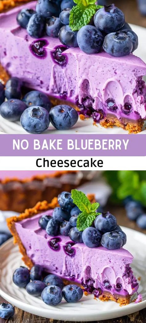 Easy No Bake Blueberry Cheesecake Recipe No Bake Blueberry Cheesecake Recipe, Blueberry Desserts Recipes, Blueberry Cheesecake Recipe, No Bake Blueberry Cheesecake, Yummy Cheesecake, Easy No Bake Cheesecake, Quick Dessert, Easter Desserts Recipes, Blueberry Desserts