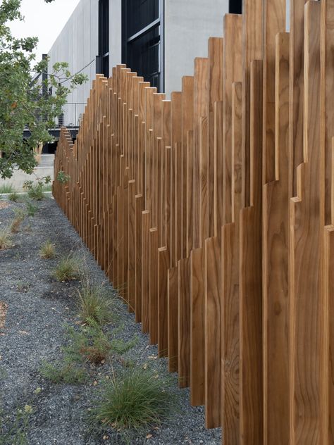 Lane Goodkind + Associates Slatted Fence Ideas, Landscape Screening, Driveway Fence, Residential Landscape, Ecology Design, Backyard Privacy, Modern Fence, Organic Wood, Fence Ideas