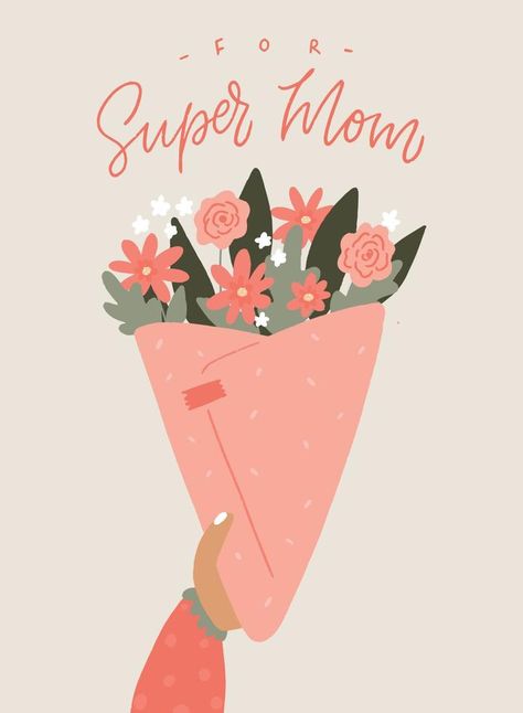 Mothers Day Digital Art, Mother’s Day Graphic, Hand Drawn Bouquet Of Flowers, Drawn Bouquet Of Flowers, Mothers Day Aesthetic, Mothers Day Illustration, Mother's Day Illustration, Mothers Day Poster, Mother Card