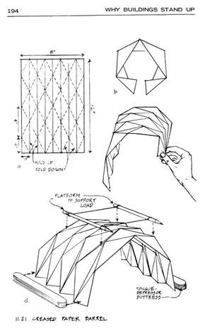 Creased Paper Barrel - Beautiful structural shape from folding paper: Folded Architecture Buildings, Paper Structure Design, Folded Structure Architecture, Folding Structure Architecture, Paper Structure Architecture, Paper Folding Drawing, Folding Paper Architecture, Deployable Structure Architecture, Paper Structure Architecture Origami