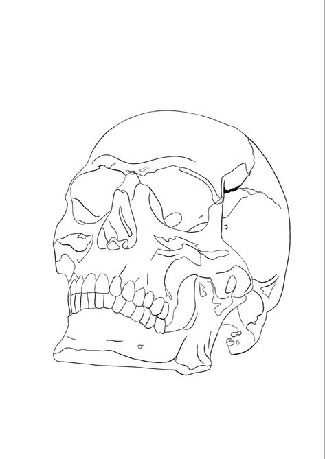 Skull Tattoo Outline Drawing, Skull Tattoo Design Outline, Skeleton Tattoo Stencil, Skull Tattoo Linework, Skull Stencil Tattoo, Skull Outline Tattoo, Skeleton Head Tattoo, Doodle Stencils, Skull Stencil Templates